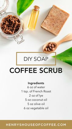 Make your own coffee scrub soap with this simple DIY from #HenrysHouseofCoffee San Francisco |  Homemade coffee soap is the perfect idea for a holiday gift or for your coffee-obsessed besties! Coffee Recipe + Tips #coffeelover #coffeeaddict #coffeetips #coffeerecipe #DIYCoffee #DIYGifts Blended Coffee Drinks, Homemade Iced Coffee, Goat Milk Recipes, Frozen Coffee