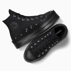 Converse Ctas Modern Lift Platform High Studded Black Goth Punk Rock Size 10 Women. Brand New. No Box. Beautiful All Black Dream Shoes. Edgy Black Studded Sneakers, Alternative Black Sneakers For Streetwear, Black Punk Style Round Toe Sneakers, Black Punk Sneakers For Concert, Black Round Toe Sneakers For Concert, Black Spiked Sneakers For Streetwear, Black High-top Punk Sneakers, Black Punk Sneakers For Streetwear, High Top Platform Converse