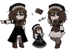 an anime character with brown hair and black clothes, holding a knife in her hand