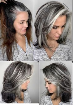 Tuns Bob Lung, Summer Hair Highlights For Brunettes, Grey Hair Transformation, Silver Blonde Hair, Grey Hair Inspiration, Highlights For Brunettes, Summer Hair Highlights