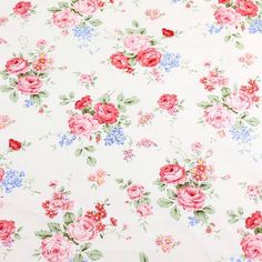 a white background with pink and blue flowers