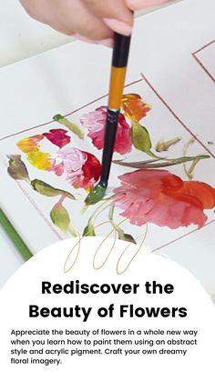 someone is drawing flowers on paper with a pencil and watercolors in front of them