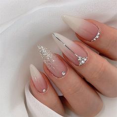 Shiny Diamond Fake Nail Gradient Short Almond Press on Nails for Nail Art 24pcs | eBay Pink Stiletto Nails, Nagel Tips, Video Tiktok, Makijaż Smokey Eye, Photography Lifestyle, Bridal Nails, Prom Nails, Nail Arts, Gold Nails