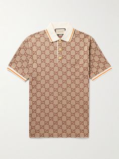 Gucci's polo shirt is jacquard-woven in its 'Maxi GG' motif, a house signature since the 1930s. It's been made in Italy from a soft silk and cotton-blend and fastens with oversized gold-tone buttons. Gucci Shirts Men, Gucci T Shirt Mens, Gucci Polo Shirt, Gucci Collection, Gucci Shirts, Gucci Shirt, Gucci T Shirt, Fresh Dress