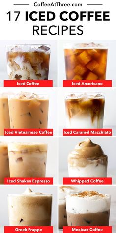 iced coffee drinks with different flavors and ingredients to make them look like they have ice cream on