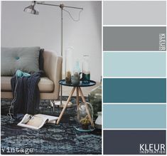 a living room color scheme with blue and gray tones, including the couch in the background