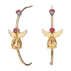 Angel C-Hoop FIne Earrings in 18Kt Yellow Gold with yellow Pear Citrine and Red round Tourmaline in stock. The Angels C-Hoop are made by hand and they are very easywear for every day for any occasion that adds style and a special sense to your outfit.. The earrings belong to "Angels' Stones" Collection Title: "Angels' Circle". Stone: Citrine& tourmaline 3.2 ct (mix) Collection: Angels Stones THE DESIGNER Talented and knowledgeable, Nicofilimon (aka Nikos Garbis) uses his creativity to embrace je Modern Hoop Earrings, Angel Pendant Necklace, Triple Hoop Earrings, Gold Diamond Hoop Earrings, Red Tourmaline, Angel Earrings, Angel Jewelry, Yellow Citrine, Stone Collection