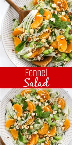 this salad has oranges, almonds and lettuce in it with dressing