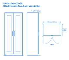 the ikea brims two door wardrobe is shown with measurements for each section