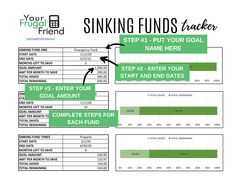 a spreadsheet with the words sinking fund tracker written in black and green on it