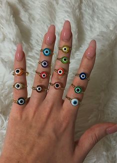 Cute Rings For Best Friends, Evil Eyes Jewellery, Evil Eye Ring Diy, Evil Eye Gifts, Evil Eye Stuff, Wire Wrapped Rings Tutorial, Evil Eye Jewelry Rings, Evil Eye Bracelet Ideas, Evil Eye Jewelry Diy