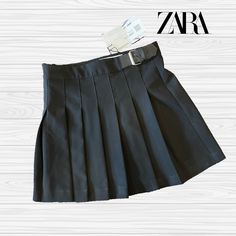 Nwt Black Pleated Skirt Size 8 By Zara This Skirt Is Adorable With A Black Belt Hoop On The Side. Hidden Side Zipper. Trendy Black Skort For School, Chic Mini Skirt For School, Black Skort For School In Fall, Winter School Skort With Lined Skirt, Winter Skort For School, Winter School Skort, Black School Uniform Skirt For Fall, Black Winter Skort For School, Winter School Black Skort