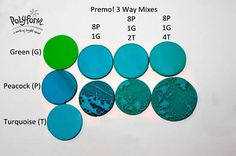 several different colored discs are shown on a white surface with measurements for each one and the other two