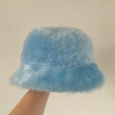 Blue Bucket Hat, Faux Fur Bucket Hat, Fur Bucket Hat, Baby Blue Aesthetic