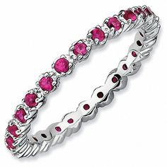 Stackable Expressions™ is a simple and stylish assortment of rings that can be worn together to express your style, your family and your personality. Add a pop of color to your personalized stack ring with a fun gemstone eternity band. This sterling silver band will be prong set with multiples of lab-created ruby and polished to a brilliant shine. Add some extra sparkle with additional Stackable Expressions™ polished or textured bands and diamond, message, or enamel rings. With Stackable Express Ruby Ring Band, Birthstone Rings Stackable, Stackable Engagement Rings, Stackable Gemstone Rings, Ruby Eternity Band, Purity Rings, Ruby Band Ring, Diamond Eternity Rings, Waynesville Nc