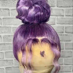 Product Details: Lace Front Wig Virgin Human Hair Custom Color Wig *Cap Style-Lace Front Wig *Material-Virgin Human Hair *Color-Same As Picture *Density-150% *Cap Size-Medium Lavender Wigs, Purple Lace Front Wig, Purple Lace Front, Fluffy Wig, Purple Wigs, Wig Material, Purple Wig, Human Hair Color, Wig Color