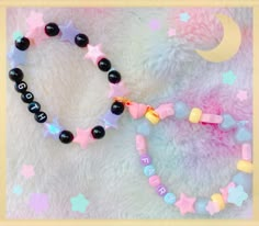 I can make creepy cute theme, love core theme, fairykei pastel theme, cult party kei theme and decora! Let me know on the check out.  Thank you! Cute Black Friendship Bracelets, Kawaii Bracelet Beads, Cute Pastel Bracelets For Friendship, Cute Pastel Bracelet For Friendship, Handmade Kawaii Bracelets For Birthday, Cheap Kawaii Friendship Bracelets, Cheap Kawaii Bracelets For Birthday, Kawaii Matching Bracelet, Bracelet Kidcore