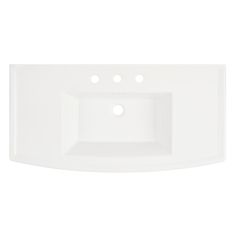 a white bathroom sink with three holes in the front and two on the back side