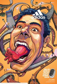 an advertisement for adidas featuring a man sticking his tongue out