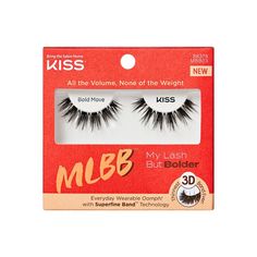 My Lash But Better just got Bolder with more volume and drama, using the same Superfine Band Technology as the original MLBB. All the volume of a 3D lash, but you won't see or feel the band. The look & feel of your own lashes, but BOLDER! For ultimate comfort and seamlessness, get that coveted lash extension look, but with more everyday oomph, with KISS My Lash But Bolder. Superfine Band Technology for the thinnest band ever with fluffy, natural, authentic-looking fibers. Lash Names, 3d Lash, Kiss Products, Kiss Lashes, Lash Adhesive, 3d Lashes, Kiss My, Lash Extension, Color Bands