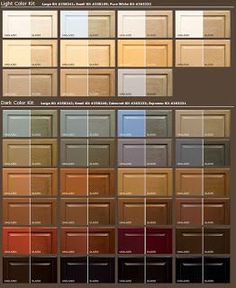 an image of kitchen cabinets with different colors and finishes on the bottom half of them