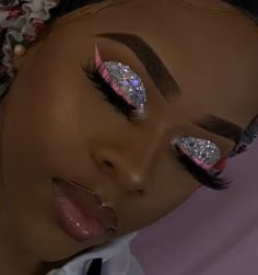 Glitter Makeup Looks Black Women, Pink And Silver Makeup Looks Black Women, Glittery Makeup Looks, Birthday Makeup For Black Women, Prom Makeup Looks