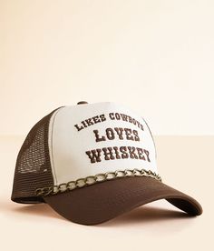 David & Young Cowboys & Whiskey Trucker Hat - Cream/Brown , Women's Brown Embroidered snapback chain hat One size fits most. 65% Cotton 35% Polyester. Spot clean only. Apparel & Accessories > Clothing Accessories > Hats Htv Designs, Hat Cream, Christmas Inspo, The David, Women's Hats, Hat For Women, Clothes Ideas, Accessories Clothing, Trucker Hats