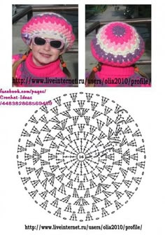 a child wearing sunglasses and a pink hat with crochet on it is shown