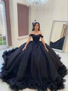 Masquerade Ball Sweet 16 Dress, Black Sparkle Quinceanera Dresses, Masquerade Quince Dress, All Black Quince Dress, Black Quince Dresses With Sleeves, Sweet 16 Cakes Black And Silver, Masquerade Quinceanera Ideas Dresses