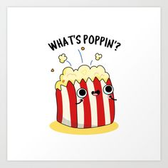 a card with the words what's poppin? on it and two popcorns in