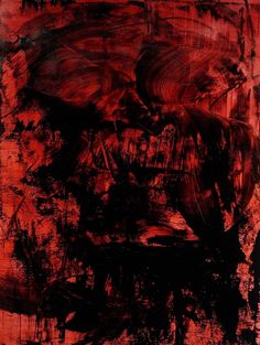 an abstract painting with black and red colors