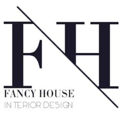 the fancy house interior design logo is black and white, with a diagonal line across it