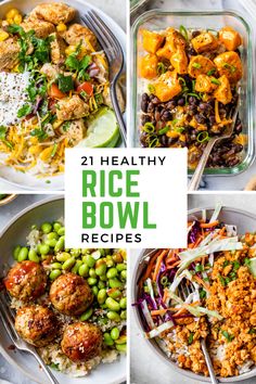 healthy rice bowl recipes with text overlay