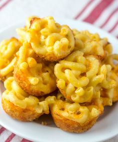 some macaroni and cheese muffins on a white plate