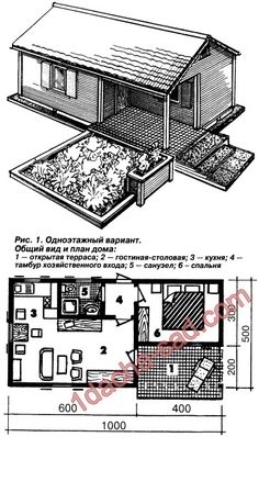 the floor plan for a small house with an attached kitchen and living room, as well as