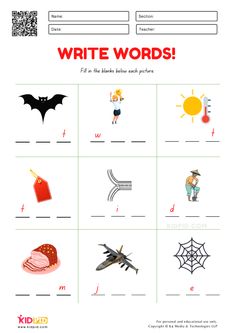 the worksheet for writing words with pictures and numbers on it, including an image of