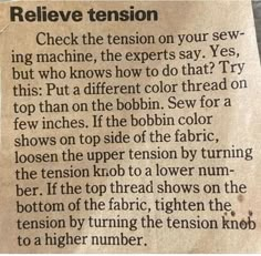 a piece of paper with some type of text on it that says, please tension check the tension on your sew - ing machine