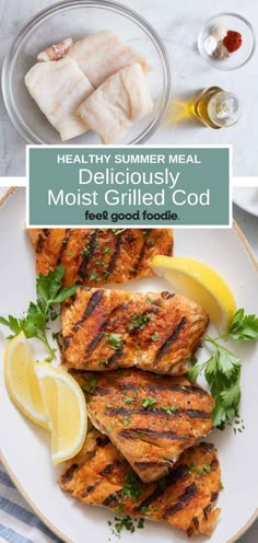 healthy summer meal deliciously moist grilled food with lemons and parsley on the side