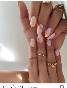 Nails And Rings, Multicolored Nails, Subtle Nails, Colorful Nails, Minimal Nails, Vibrant Nails, Casual Nails, Round Nails