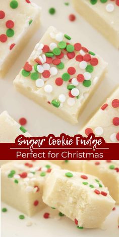 sugar cookie fudge perfect for christmas with white chocolate and sprinkles on top