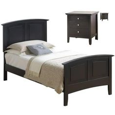 three pieces of furniture including a bed, night stand and nightstand