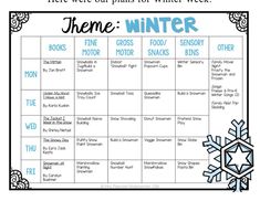 a winter themed calendar with snowflakes and the words, here were our plans for winter week