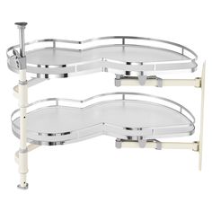 two tiered trays with metal handles and wheels on each side, one is white