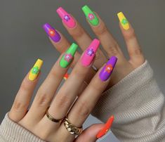 Gradient Nails Coffin, Nail Aesthetic, Chic Nail Designs, Colorful Nails, Vibrant Nails, Bright Nails, Nails Only, Ballerina Nails, Gradient Nails