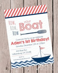 a boat birthday party card with the words row row row