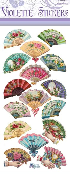 an assortment of decorative hand fan stickers