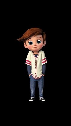 a cartoon character with brown hair and blue eyes wearing a baseball uniform, standing in the dark