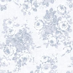 a white and blue floral wallpaper with roses