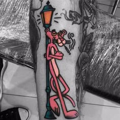 Pink Panther Tattoo, Panther Tattoo, Tatuaje A Color, New School Tattoo, Traditional Tattoo Flash, Tattoo Illustration, Cartoon Tattoos, Pink Panther