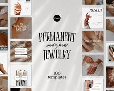 many different types of jewelry displayed on a white background with the words permanentity and press jewelry